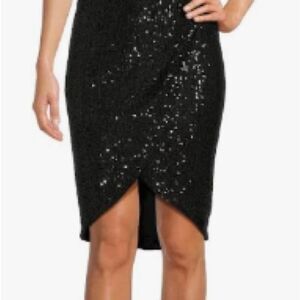 Calvin Klein Black Metallic Sequin Skirt Faux Wrap Tulip Hem Women's Size 6 NWT